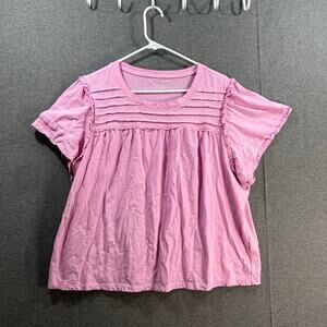 Candace Cameron Bure Breezy Cotton Top with Crochet Detail Neon Pink, X-Large